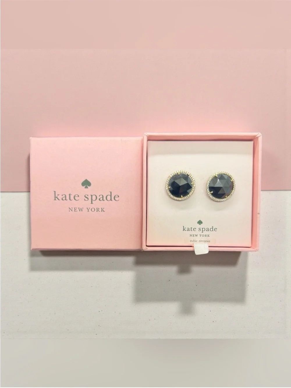 KATE SPADE ‘She Has Spark’ Black Quartz Faceted Gold-Tone Stud Earrings/NWT